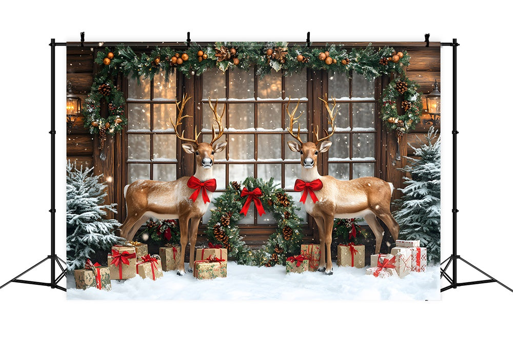 Snowy Christmas Window Garland Reindeer Backdrop UK RR9-70