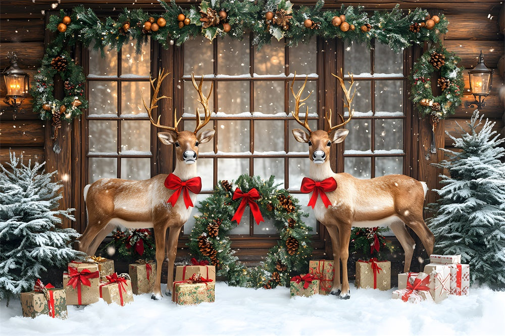 Snowy Christmas Window Garland Reindeer Backdrop UK RR9-70