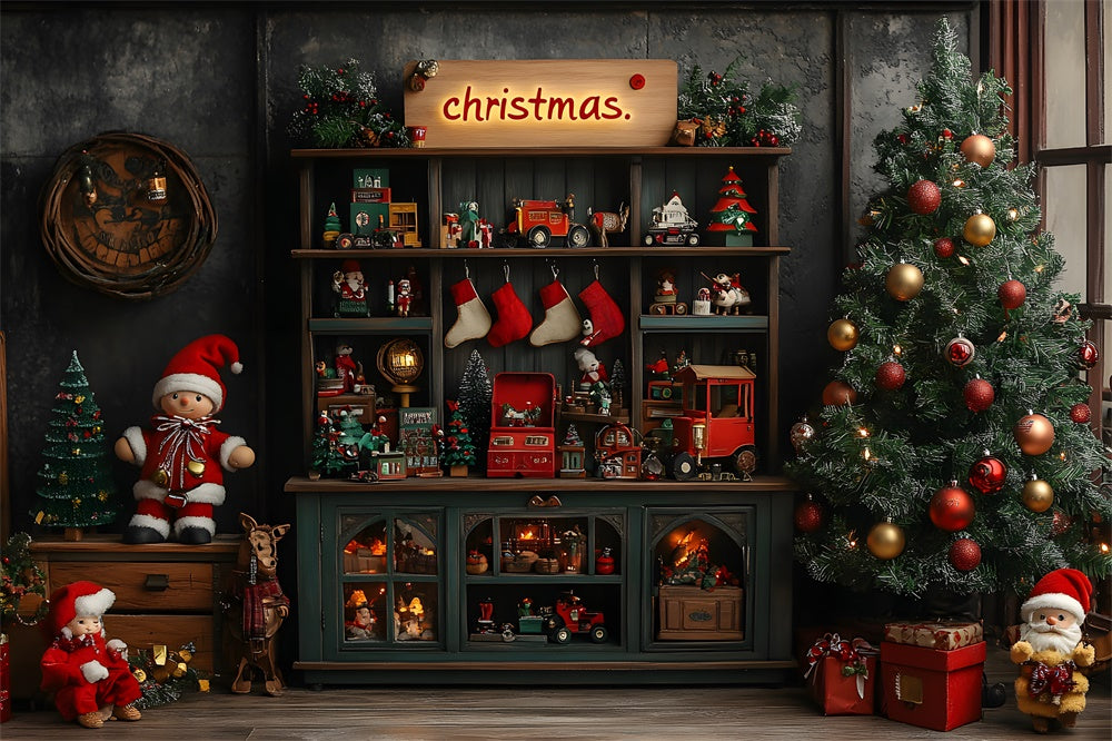 Christmas Tree Toy Room Photography Backdrop UK RR9-72