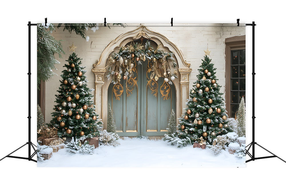 Snow Covered Christmas Tree Retro Wall Backdrop UK RR9-76