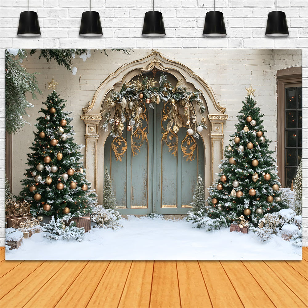 Snow Covered Christmas Tree Retro Wall Backdrop UK RR9-76