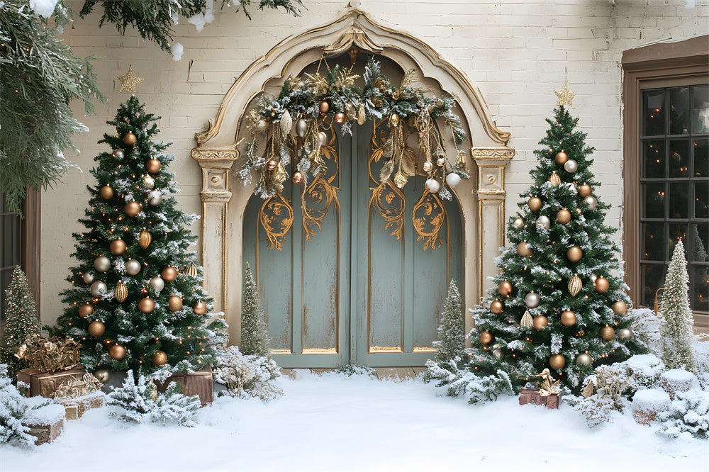 Snow Covered Christmas Tree Retro Wall Backdrop UK RR9-76