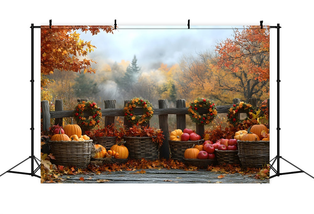 Autumn Forest Fence Pumpkin Harvest Backdrop UK RR9-8