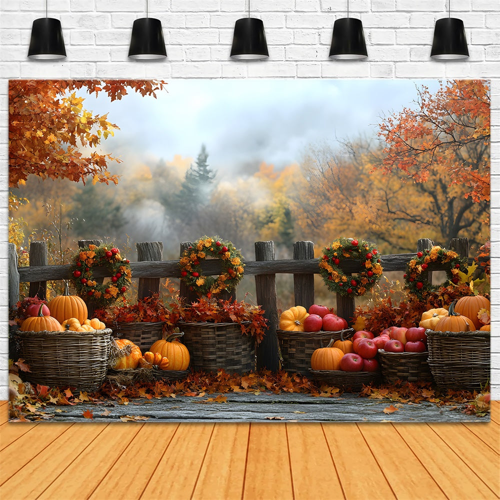 Autumn Forest Fence Pumpkin Harvest Backdrop UK RR9-8