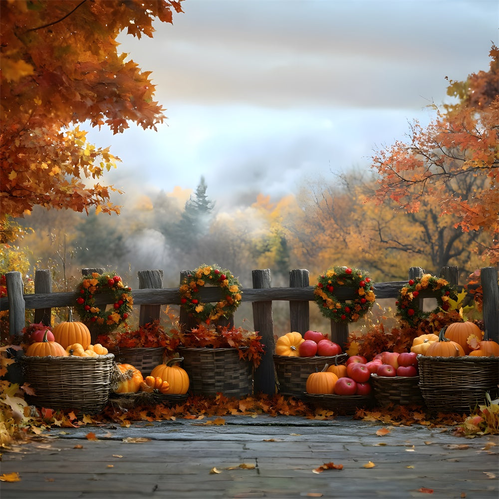 Autumn Forest Fence Pumpkin Harvest Backdrop UK RR9-8