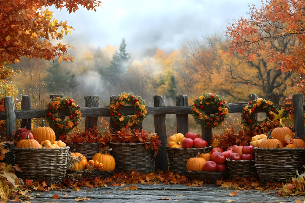 Autumn Forest Fence Pumpkin Harvest Backdrop UK RR9-8