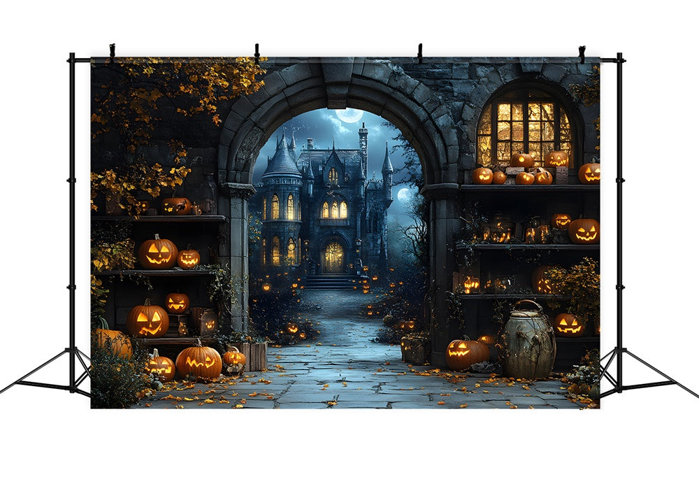 Halloween Night Glowing Pumpkin Lanterns Backdrop UK RR9-83