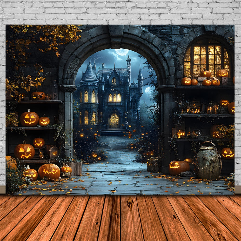 Halloween Night Glowing Pumpkin Lanterns Backdrop UK RR9-83