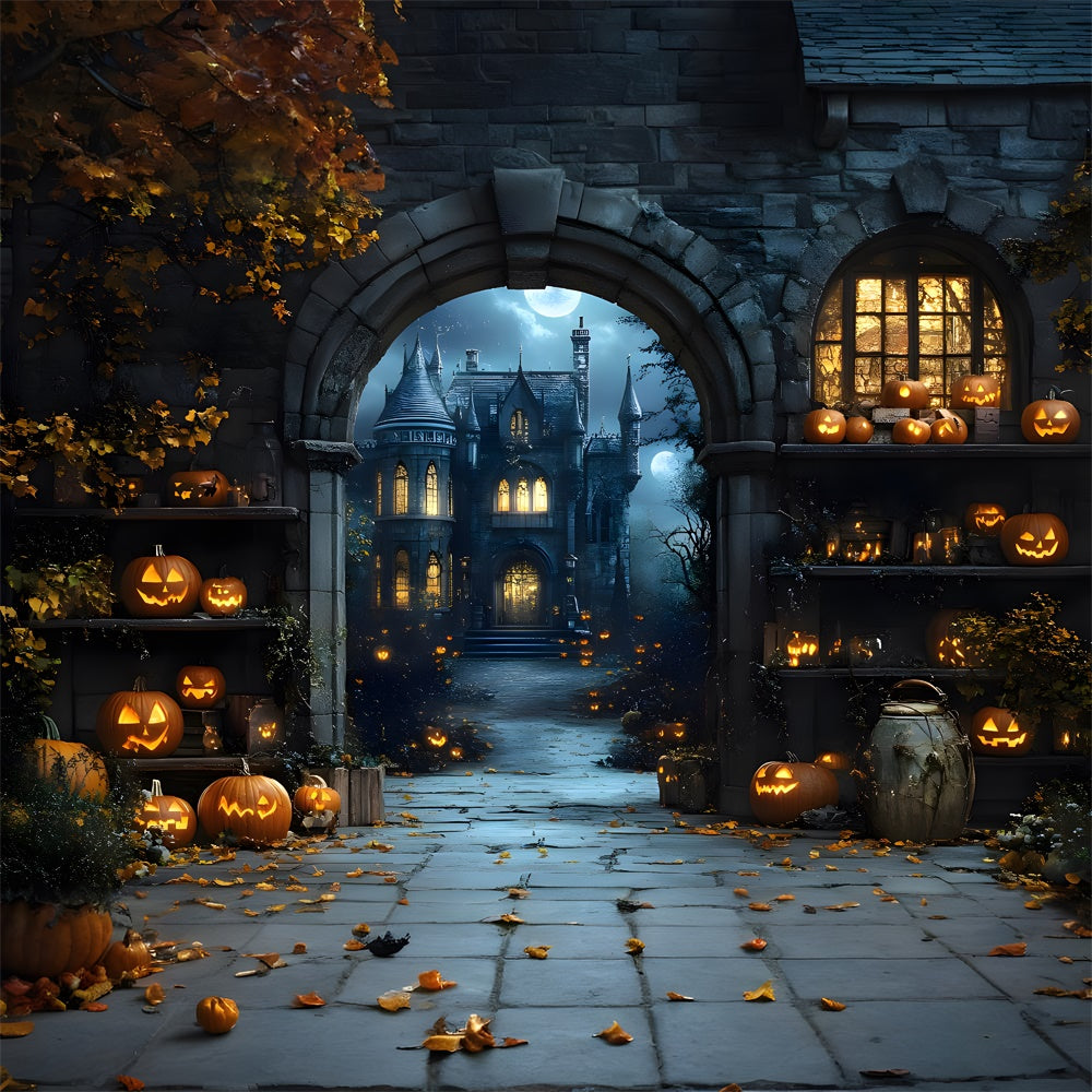 Halloween Night Glowing Pumpkin Lanterns Backdrop UK RR9-83