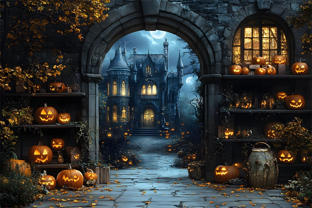 Halloween Night Glowing Pumpkin Lanterns Backdrop UK RR9-83