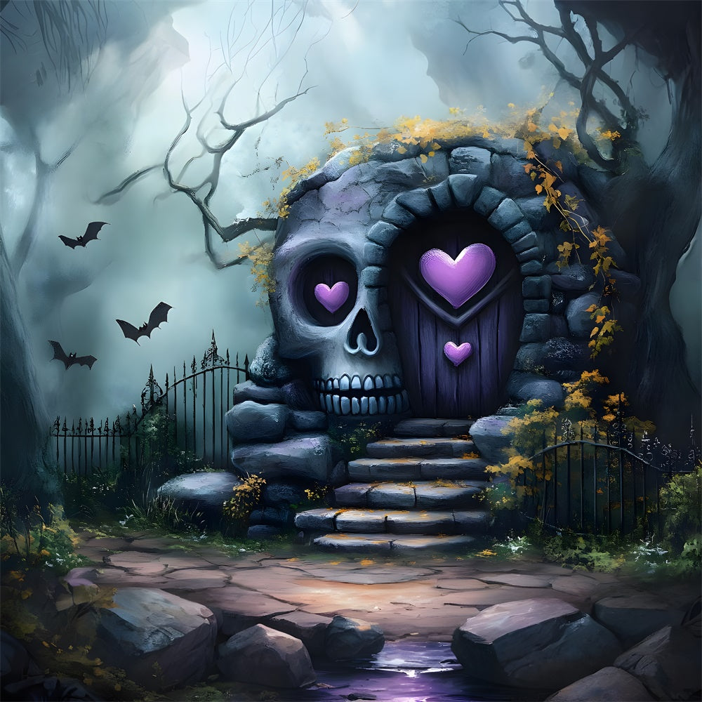 Halloween Misty Forest Skeleton House Backdrop UK RR9-85