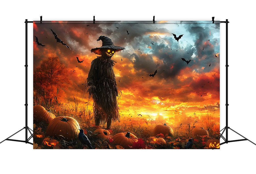 Halloween Sunset Bats Pumpkin Scarecrow Backdrop UK RR9-89