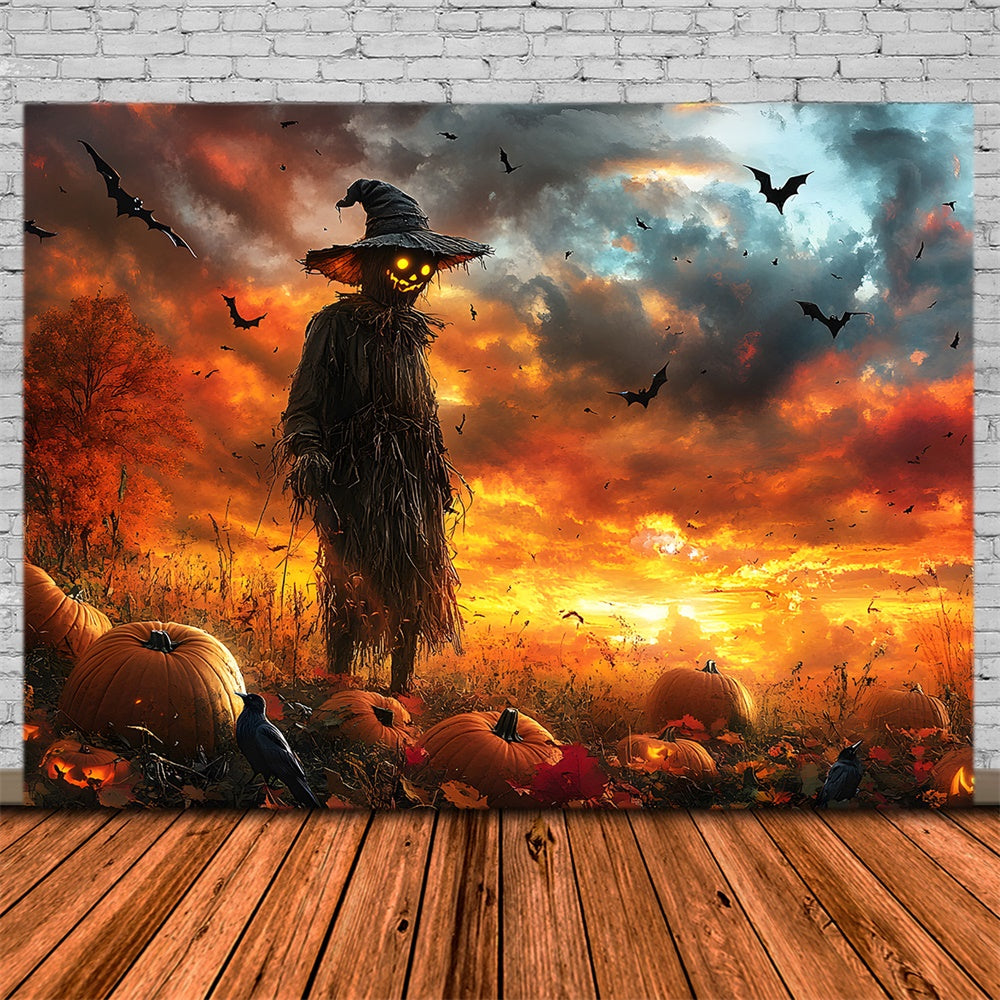 Halloween Sunset Bats Pumpkin Scarecrow Backdrop UK RR9-89