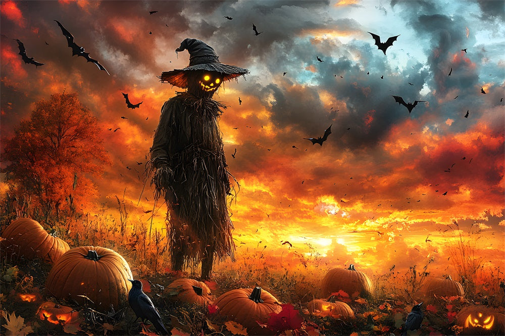 Halloween Sunset Bats Pumpkin Scarecrow Backdrop UK RR9-89