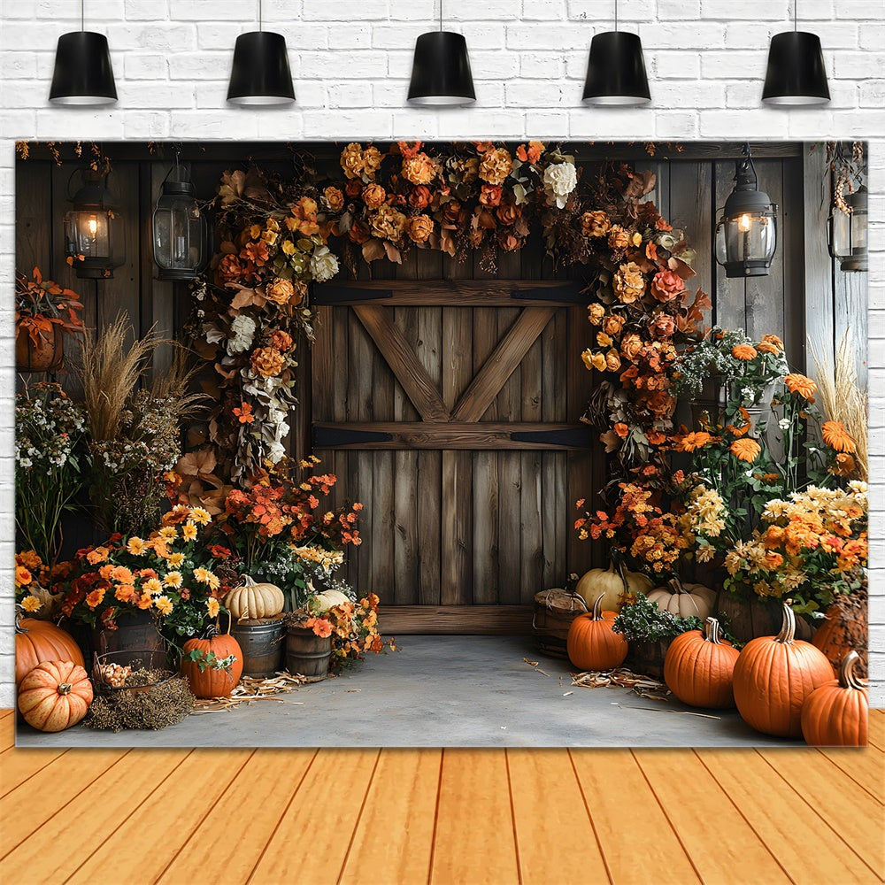 Autumn Rustic Barn Door Dried Flowers Backdrop UK RR9-9