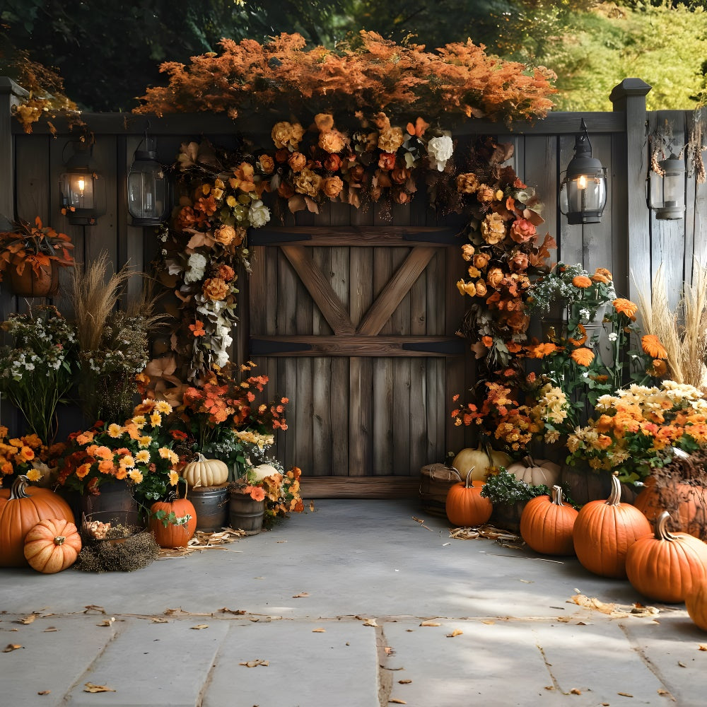 Autumn Rustic Barn Door Dried Flowers Backdrop UK RR9-9