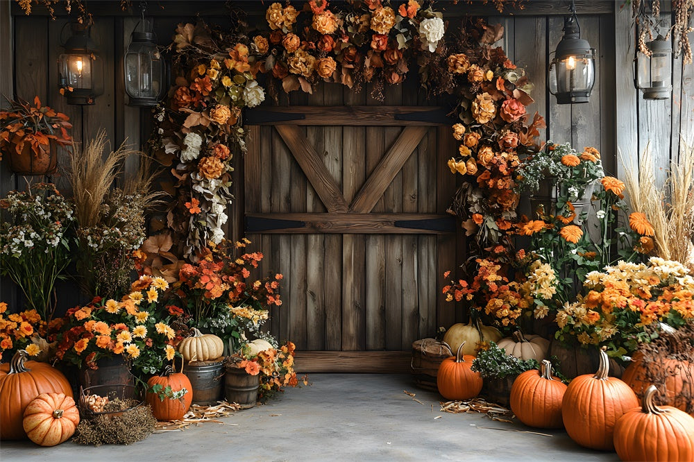 Autumn Rustic Barn Door Dried Flowers Backdrop UK RR9-9