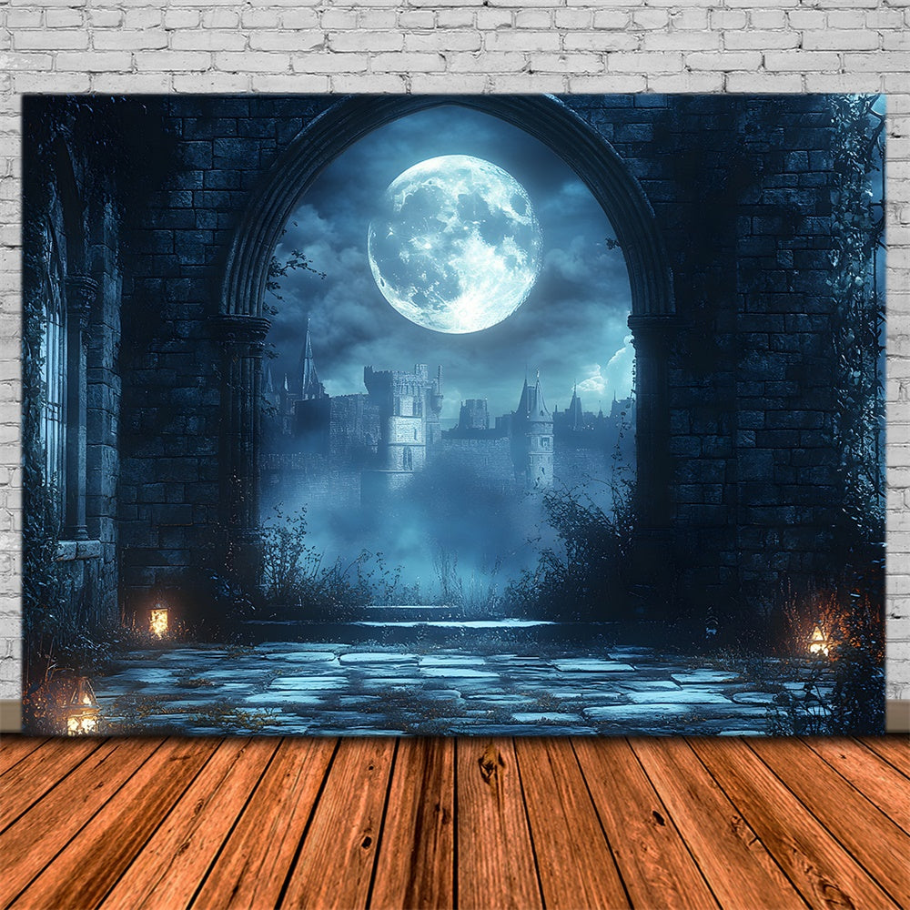 Halloween Full Moon Castle Arch Door Backdrop UK RR9-93