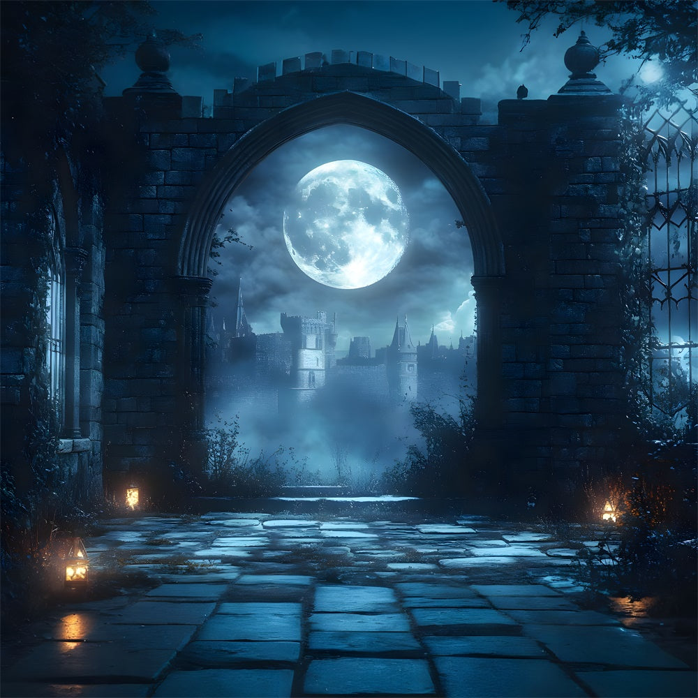 Halloween Full Moon Castle Arch Door Backdrop UK RR9-93