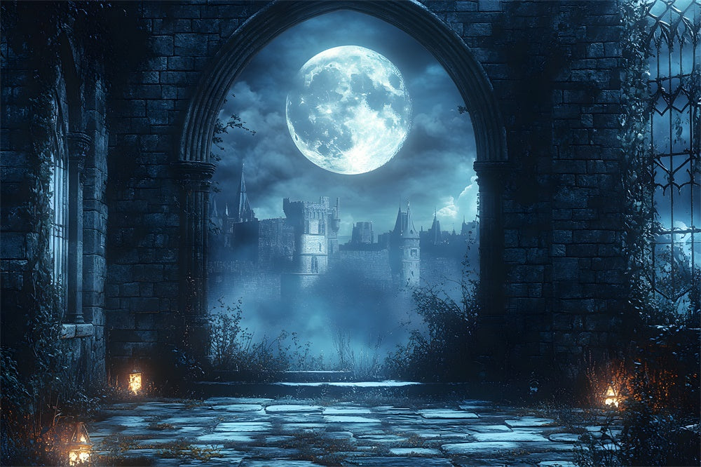 Halloween Full Moon Castle Arch Door Backdrop UK RR9-93