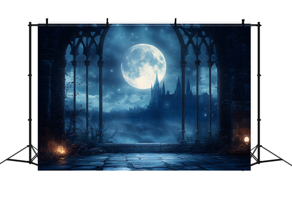 Halloween Haunted Castle Moon Night Backdrop UK RR9-94