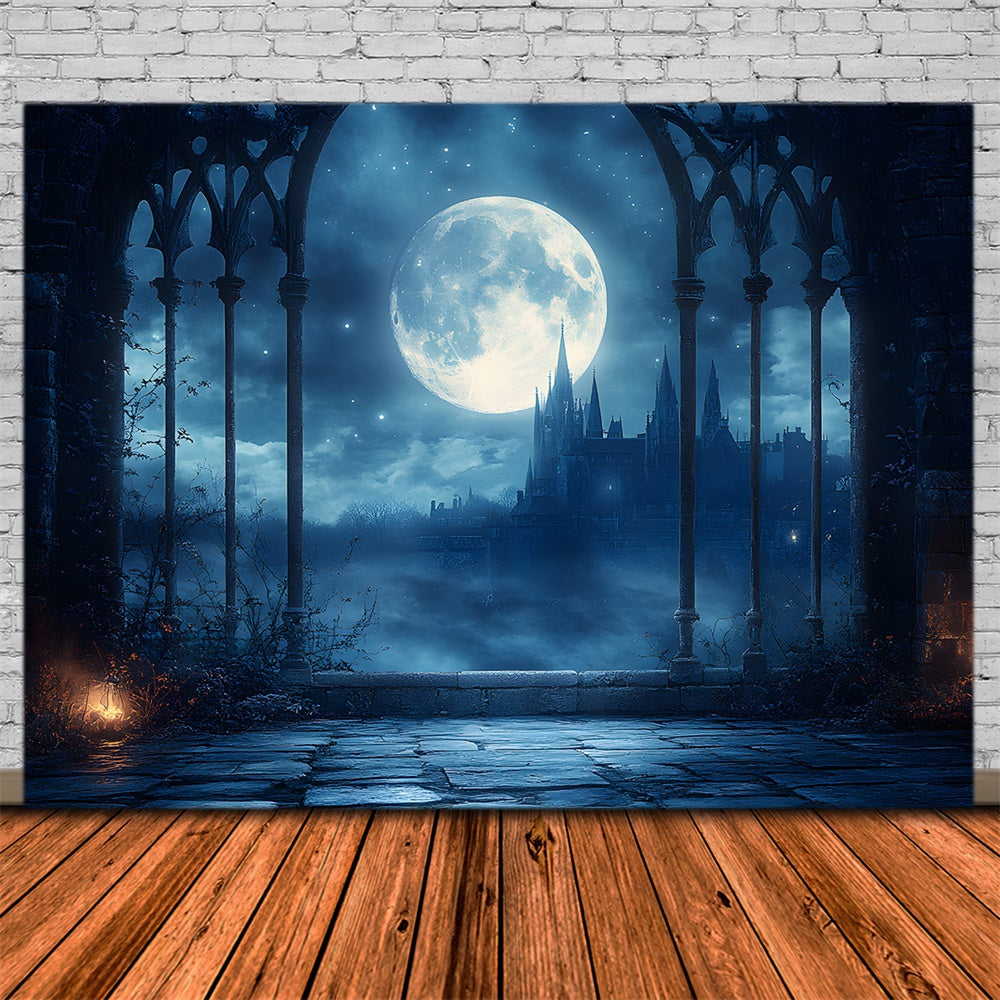 Halloween Haunted Castle Moon Night Backdrop UK RR9-94