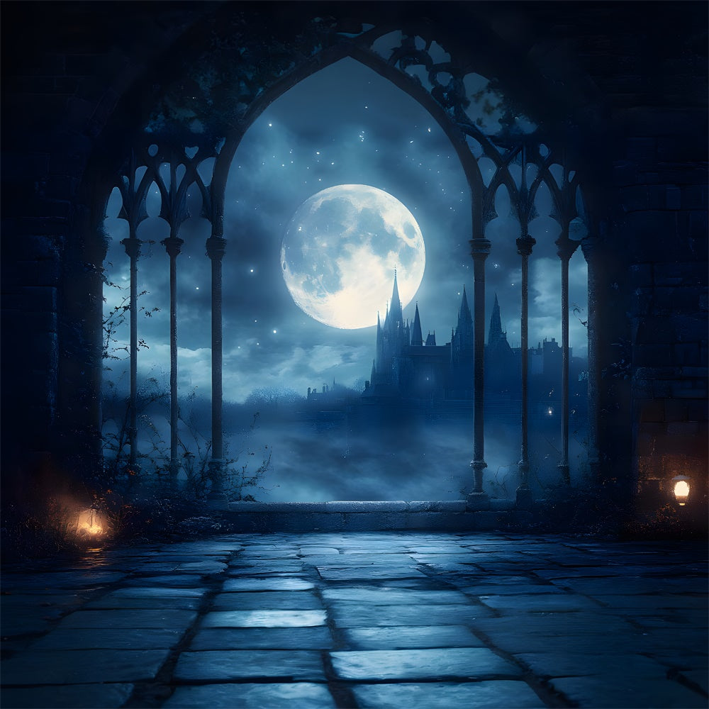 Halloween Haunted Castle Moon Night Backdrop UK RR9-94