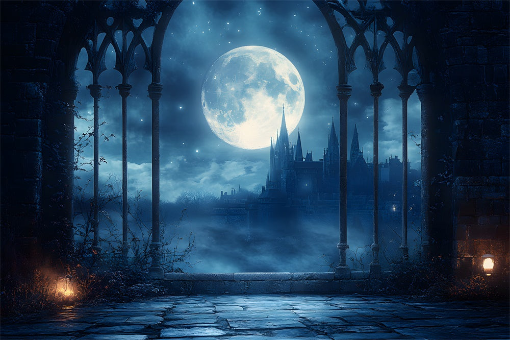 Halloween Haunted Castle Moon Night Backdrop UK RR9-94