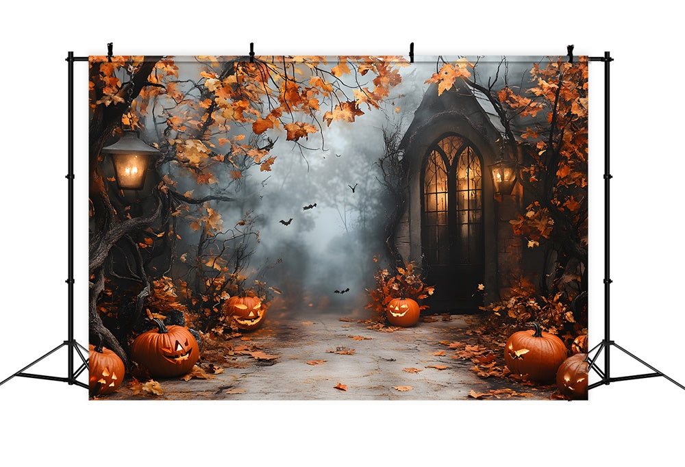 Halloween Maple Leaves Pumpkin House Backdrop UK RR9-95