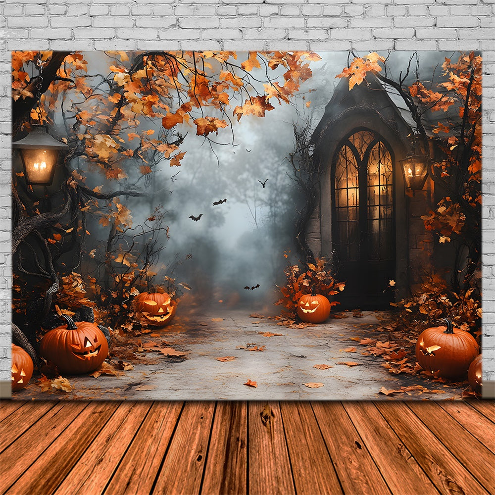 Halloween Maple Leaves Pumpkin House Backdrop UK RR9-95