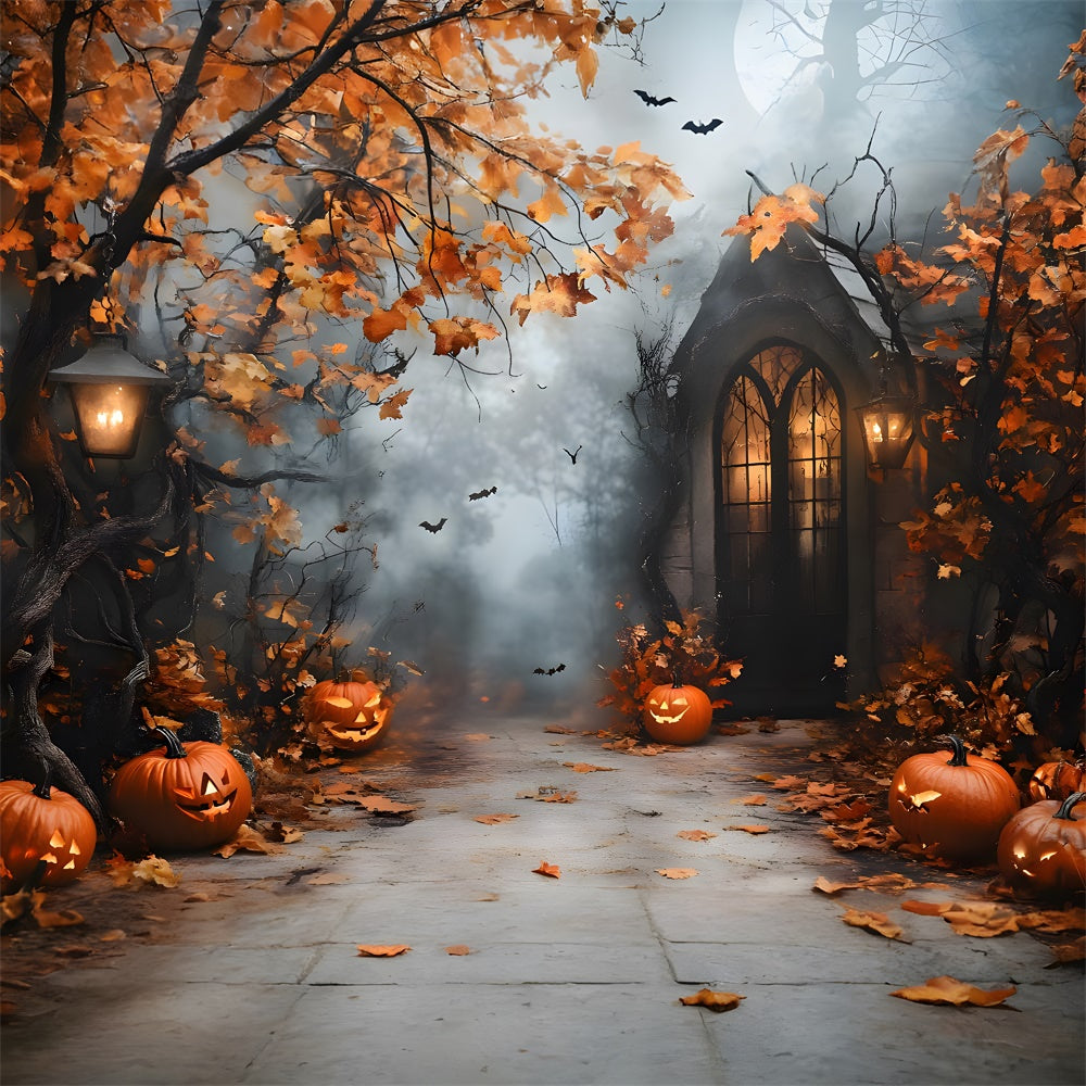 Halloween Maple Leaves Pumpkin House Backdrop UK RR9-95