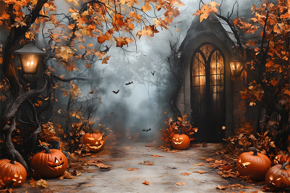 Halloween Maple Leaves Pumpkin House Backdrop UK RR9-95