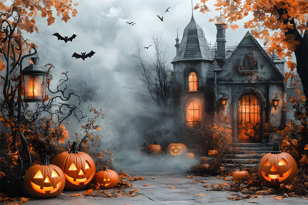 Halloween Haunted House Foggy Forest Backdrop UK RR9-96