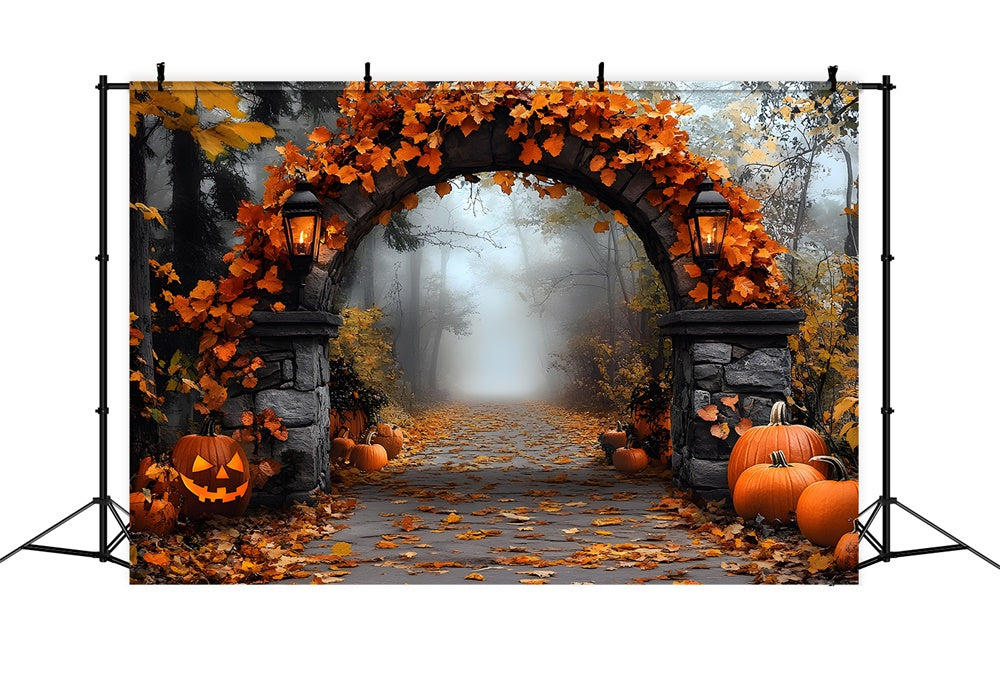 Halloween Stone Arch Maple Leaves Backdrop UK RR9-97