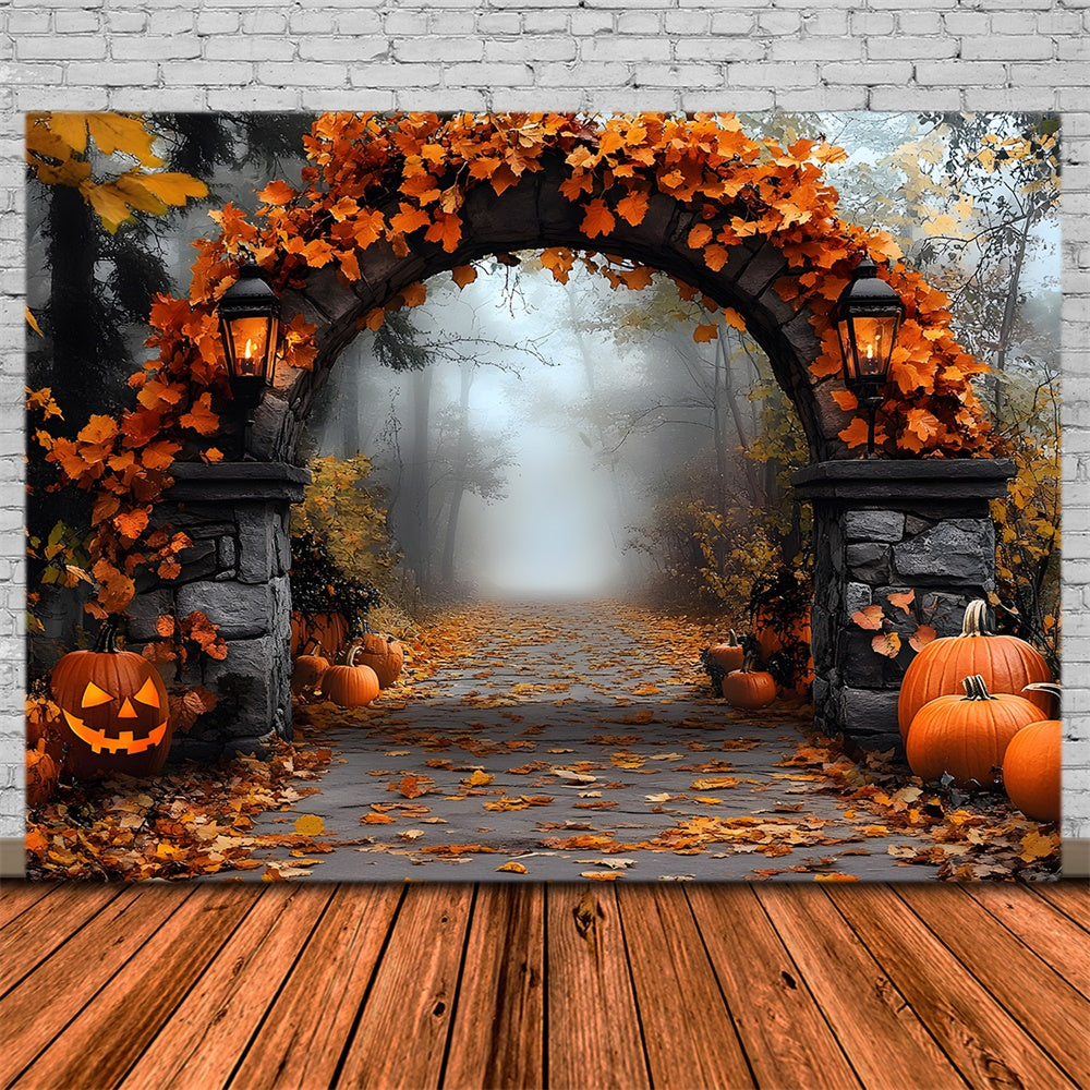 Halloween Stone Arch Maple Leaves Backdrop UK RR9-97