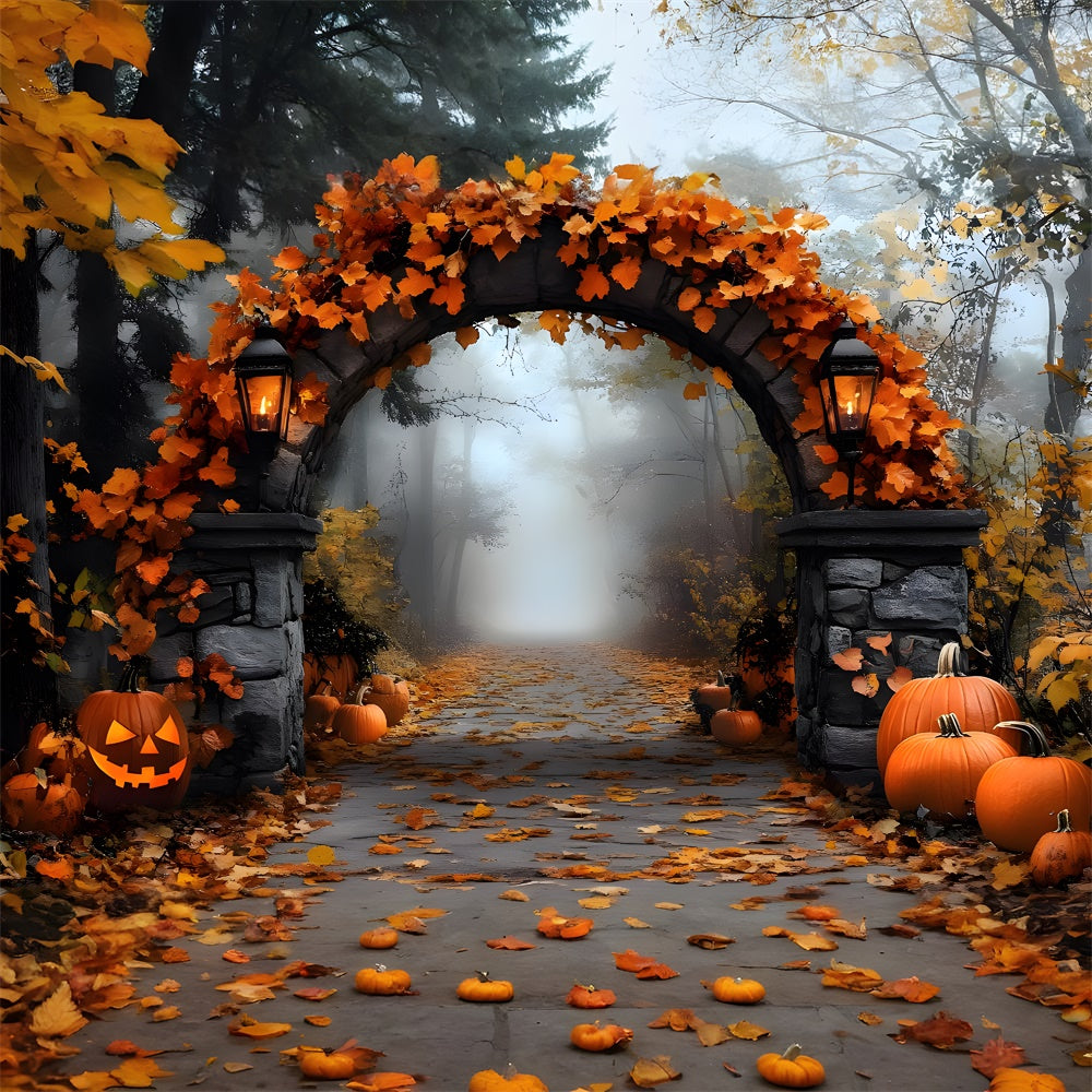 Halloween Stone Arch Maple Leaves Backdrop UK RR9-97