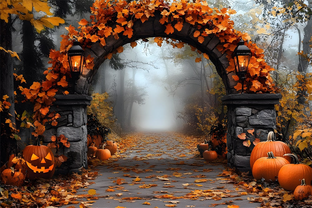 Halloween Stone Arch Maple Leaves Backdrop UK RR9-97