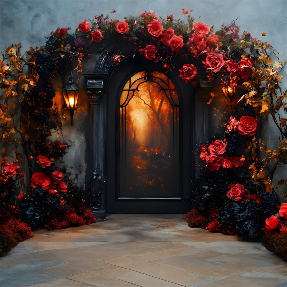 Halloween Arch Door Flowers Garland Backdrop UK RR9-98