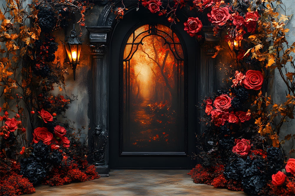 Halloween Arch Door Flowers Garland Backdrop UK RR9-98