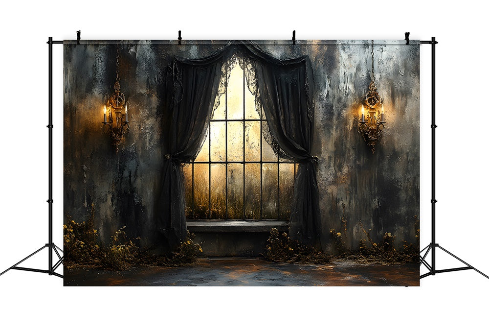 Halloween Mottled Wall Black Curtain Window Backdrop UK RR9-99