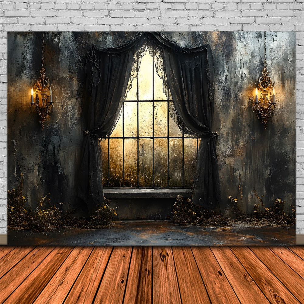 Halloween Mottled Wall Black Curtain Window Backdrop UK RR9-99