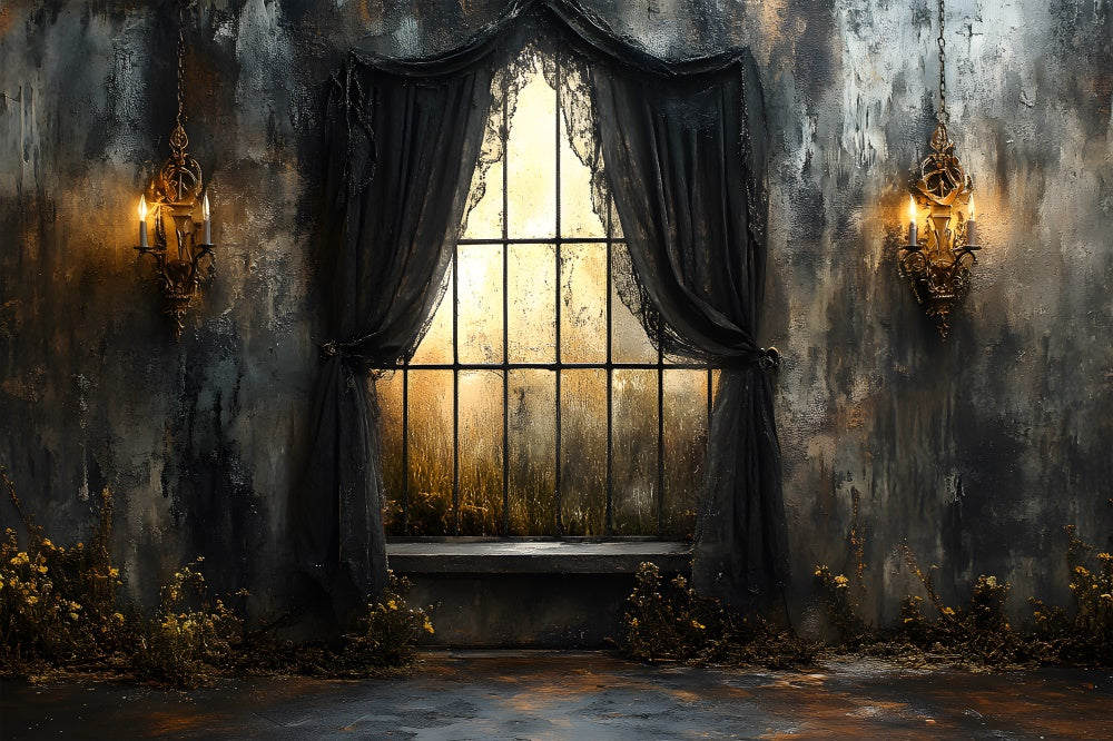 Halloween Mottled Wall Black Curtain Window Backdrop UK RR9-99