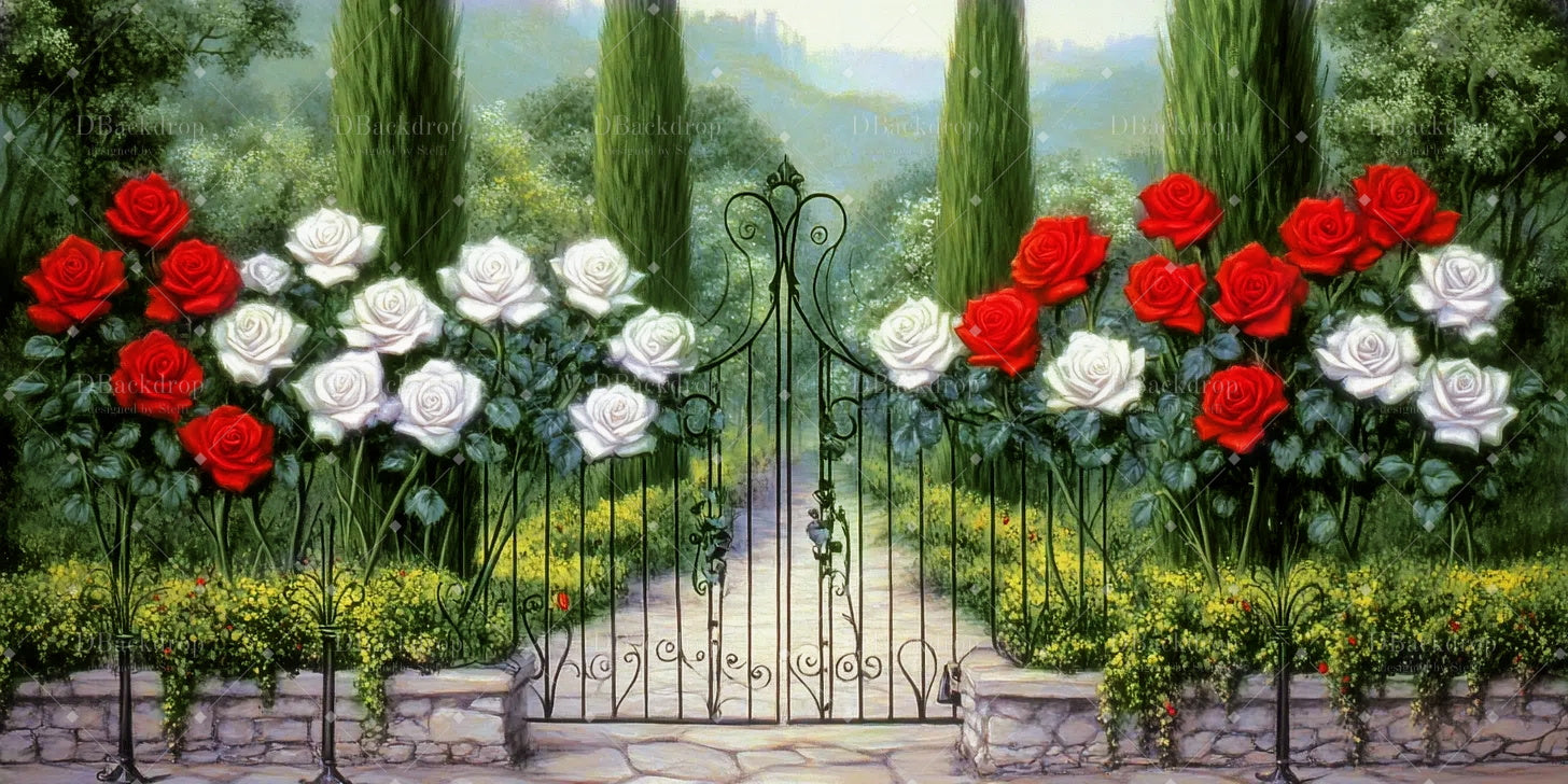 Movie Theater Backdrop Red & White Roses Stage Backdrops UK CSH59-T16