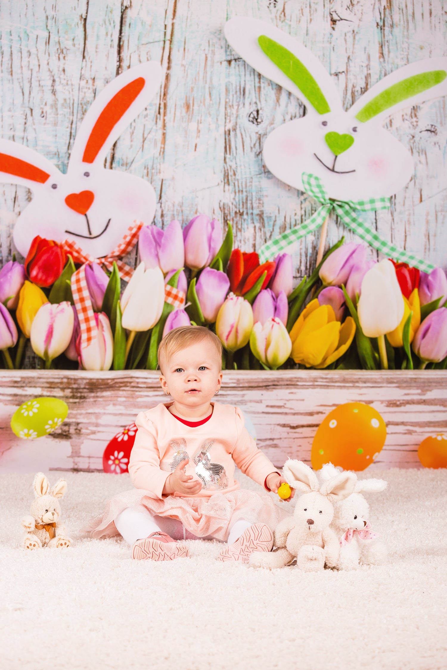 Easter Eggs Bunny Spring  Flowers Decorations Backdrop UK for Photo Studio S-897