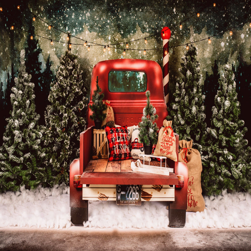 Red Car Christmas Tree Photography Backdrop  SH-960