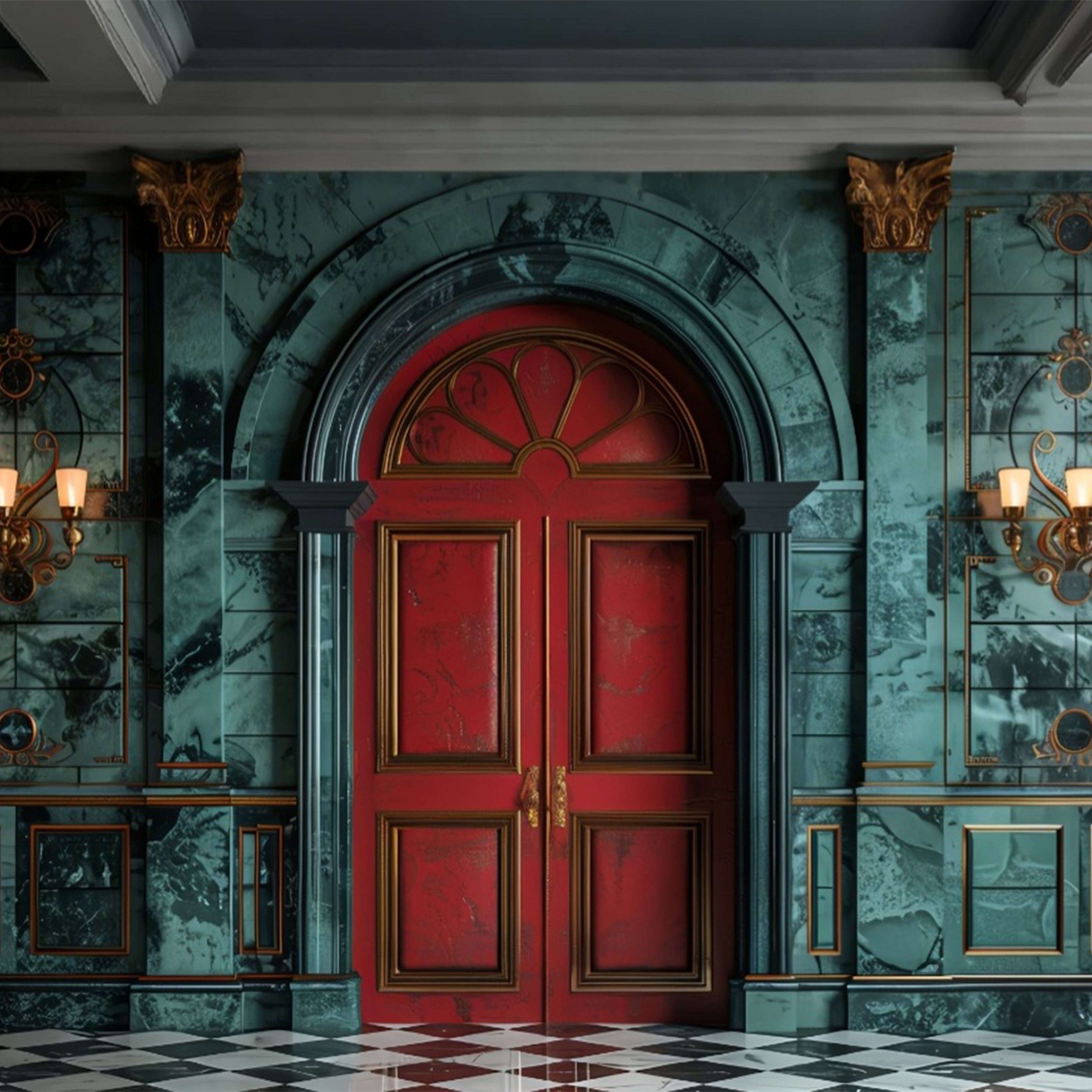 Royal Red Door and Opulent Marble Hallway Backdrop UK BRP9-123