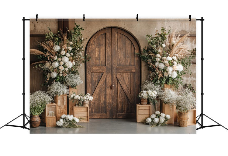 Spring Backdrop Rustic Wooden Archway Floral Backdrop UK TWW2-10