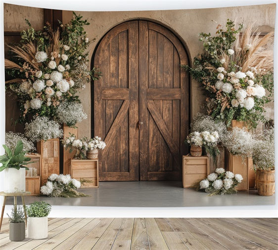 Spring Backdrop Rustic Wooden Archway Floral Backdrop UK TWW2-10