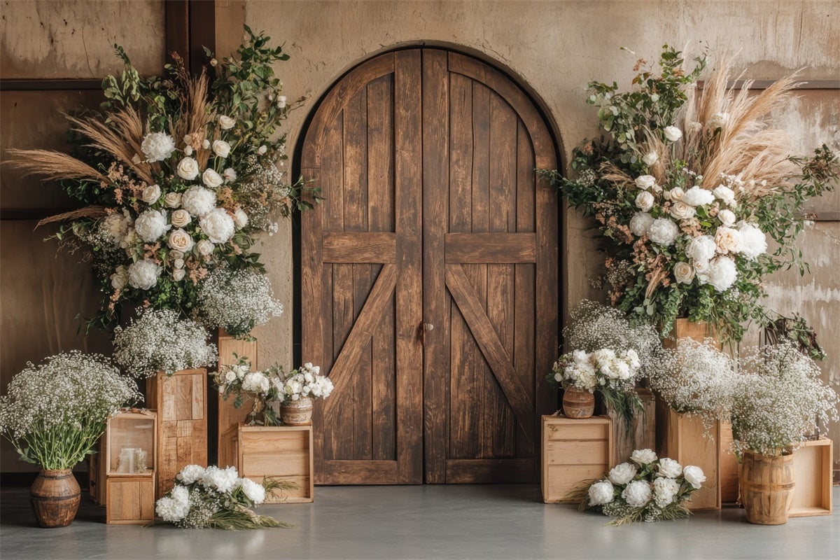 Spring Backdrop Rustic Wooden Archway Floral Backdrop UK TWW2-10