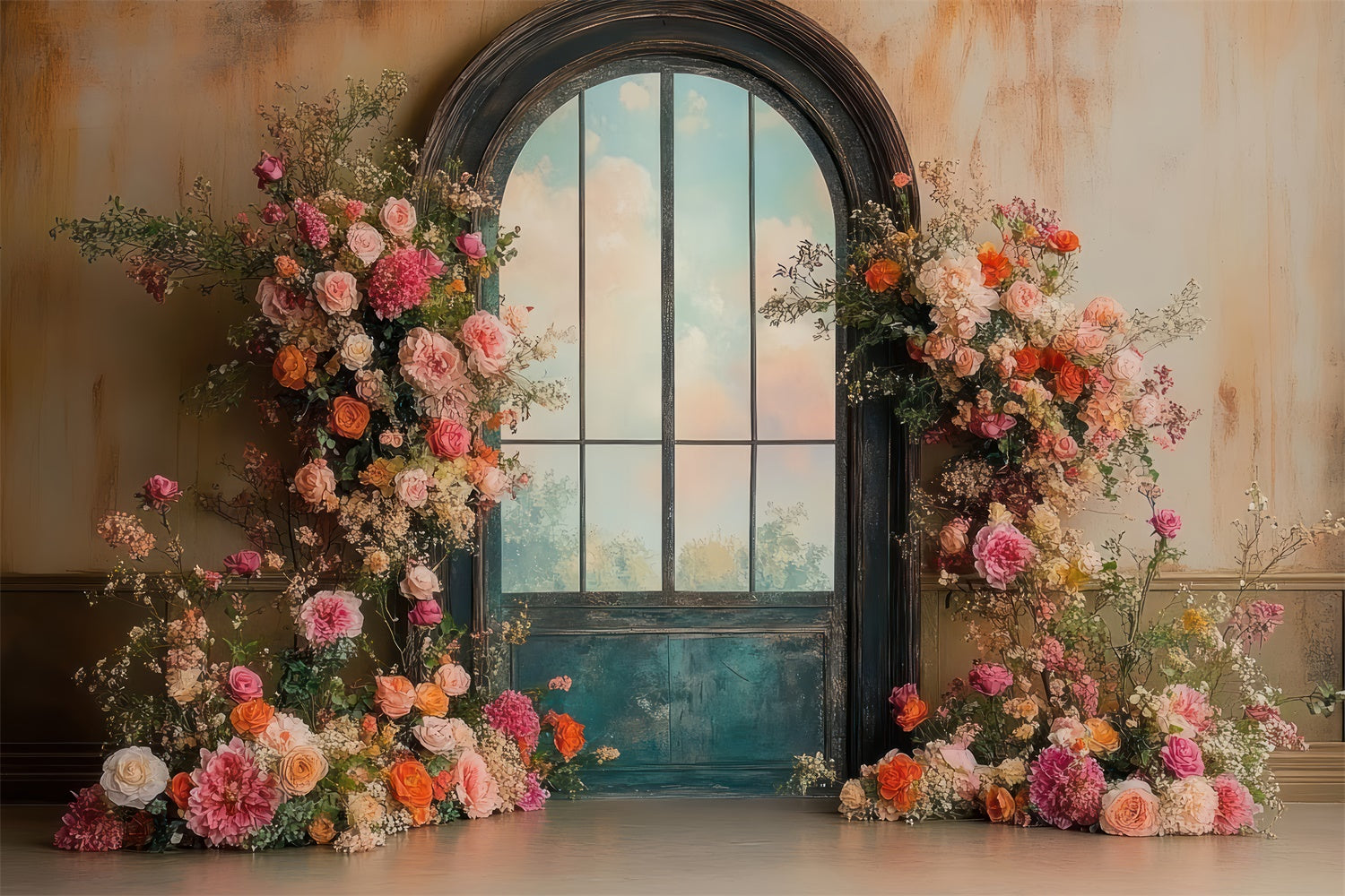 Spring Photo Backdrops Elegant Vintage Floral Arch Backdrop UK TWW2-13